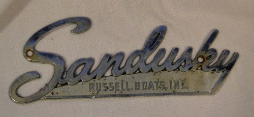 Rare old vintage metal sandusky russell boats ship nautical emblem insignia logo