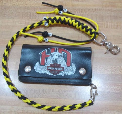 Motorcycle getback biker wallet whip / chain usa made paracord black and yellow
