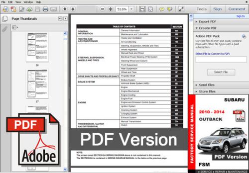 Subaru outback 2010 - 2014 factory service repair fsm manual + wiring diagram