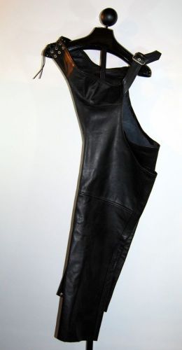 Black leather gallery motorcycle riding chaps sz xxxl laces and buckle