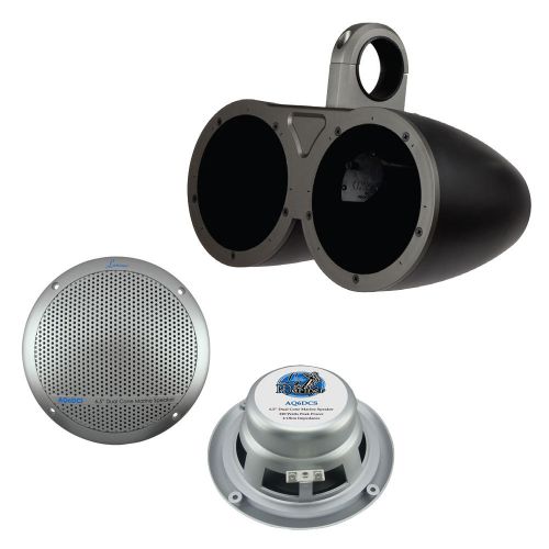 Kicker dual 6.5&#034; marine speaker enclosure w/ aq6dcs dual 6.5-inch boat speakers