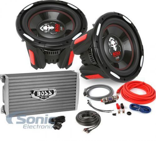 4200w boss bass pack: 2 10&#034; subwoofers + monoblock armor amplifier w/ kit