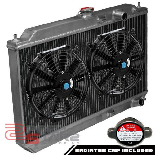 90-93 acura integra da9/db2 manual dual row/core aluminum radiator+10&#034;black fans