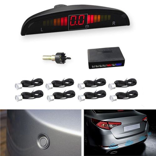 8 parking sensors car suv reverse backup radar led display sound alarm alert kit