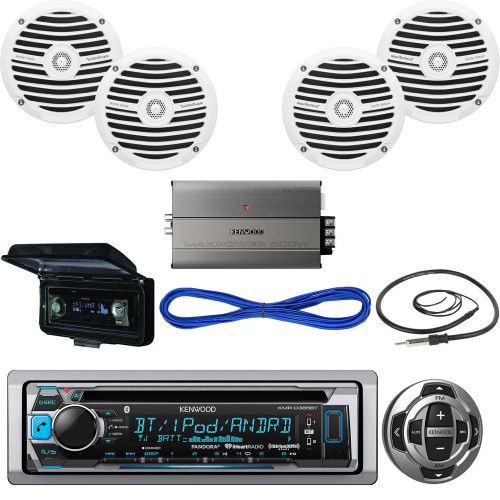 Marine 6.5&#034; white speakers/wires,bluetooth usb radio/remote, amp, antenna, cover
