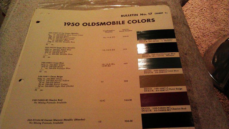 1950 oldsmobile paint chip catalog
