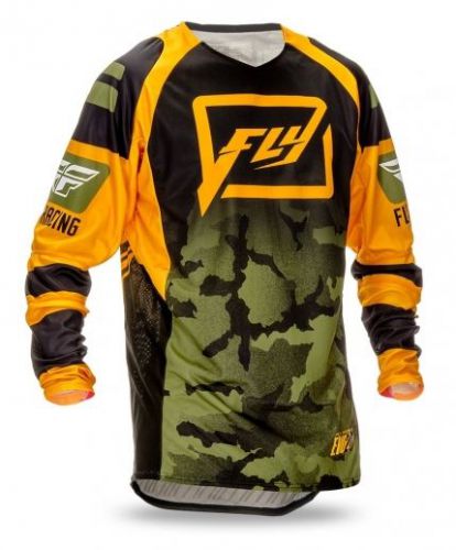 Fly racing evolution jersey-black/orange/camo-md and lg available