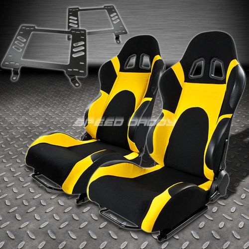 Pair type-6 reclining black yellow woven racing seat+bracket for 63-72chevelle