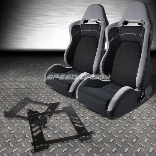 Pair type-r gray black cloth sport racing seat+bracket for 99-07 focus mk1