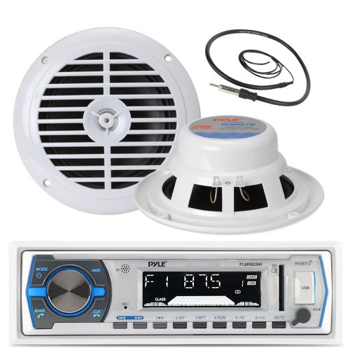 Pyle usb bluetooth marine radio, 6.5&#034; round and box speakers, antenna,amplifier
