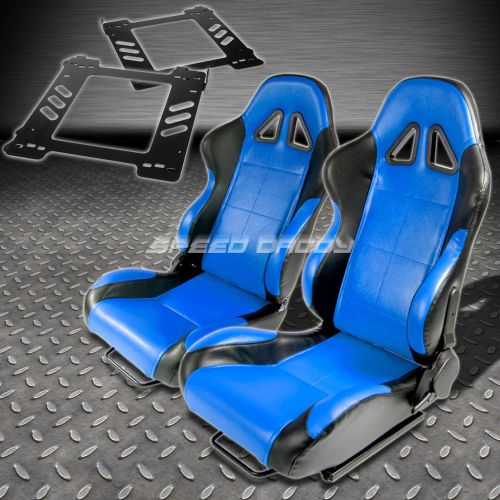 Pair type-5 reclining black blue woven racing seat+bracket for 92-99 e36 2-dr