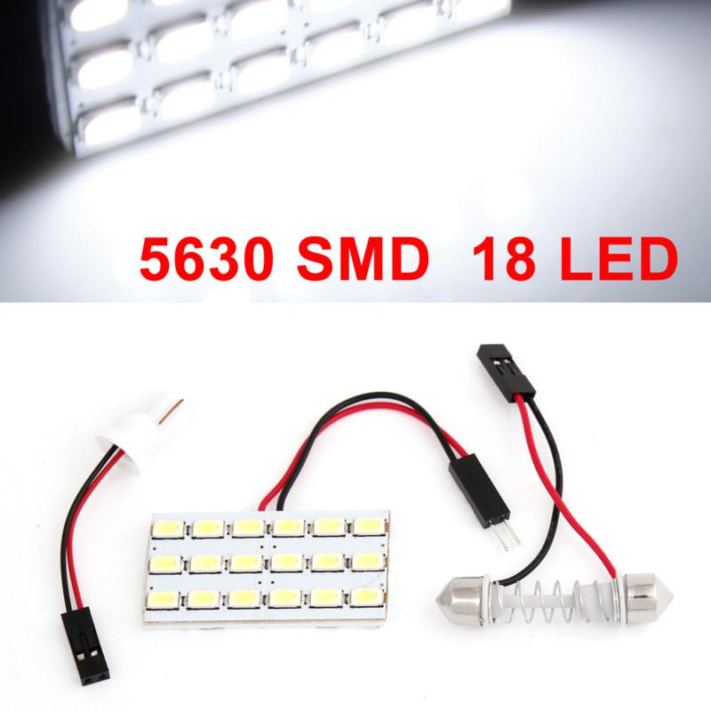 Car white 5630 18 led bulb dome light panel w t10 festoon adapter