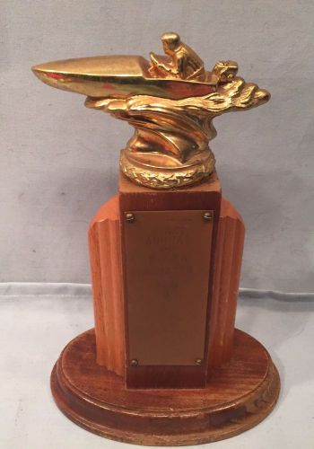 Art deco wood base speedboat racing trophy outboard 1952 8 3/4&#034;