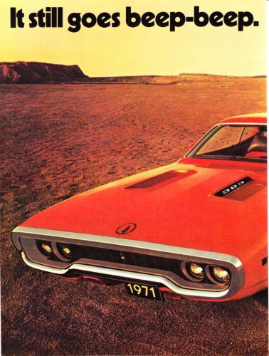 1971 plymouth 383 road runner &amp; giant bird foot photo vintage 2-pg print ad