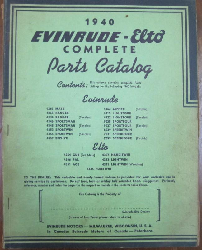 1940 evinrude – elto complete outboard motor parts catalog original