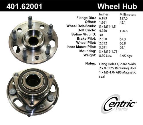 Centric 401.62001 front wheel bearing & hub assy-premium hub assembly
