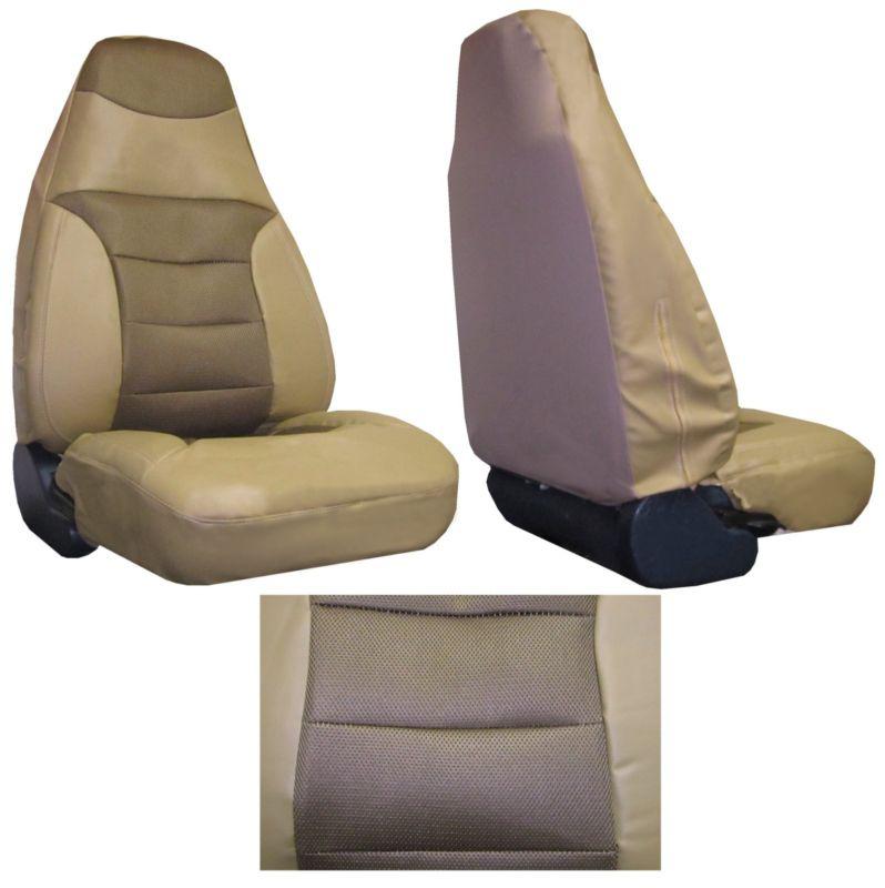 Tan beige padded synthetic leather car truck suv high back bucket seat covers #7