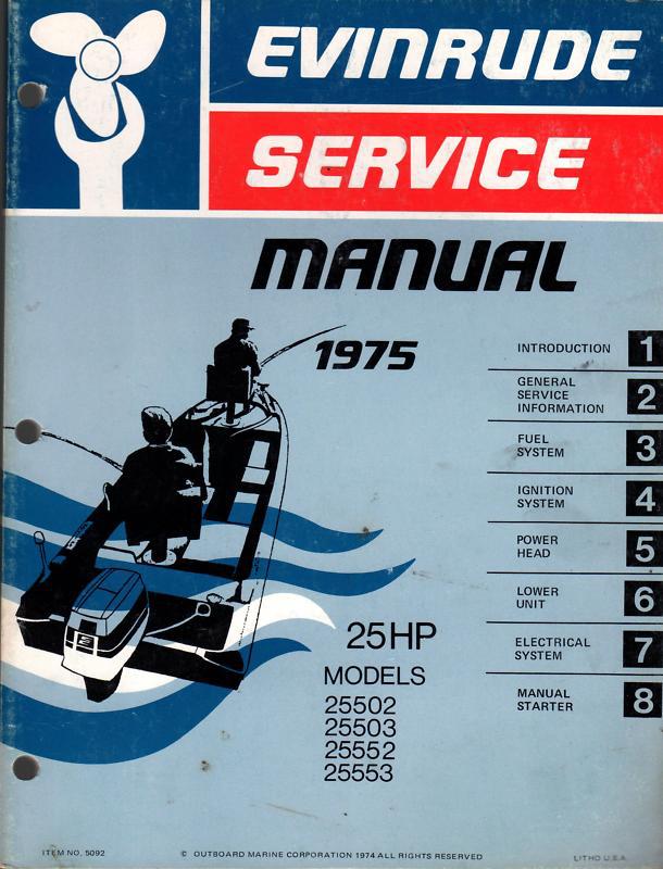 1975 evinrude outboard motor 25 hp models 25502,25503,25552 service manual (966)