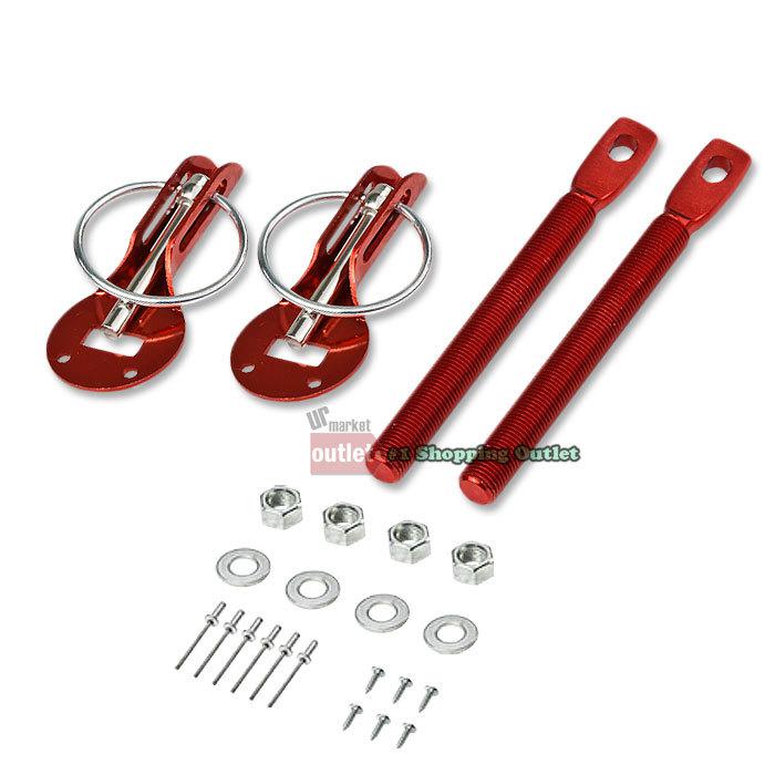 Red universal security aluminum speed car racing hood pins lock bolt kit set