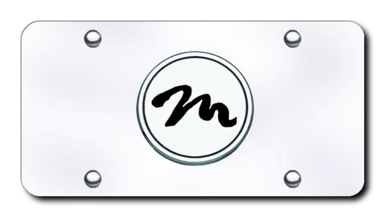 M script logo chrome on chrome license plate made in usa genuine