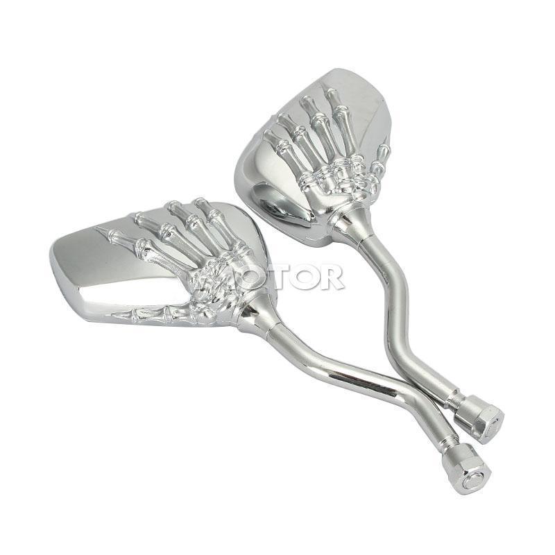 New chrome motorcycle skeleton skull hand claw shadow view side mirrors 8mm 10mm
