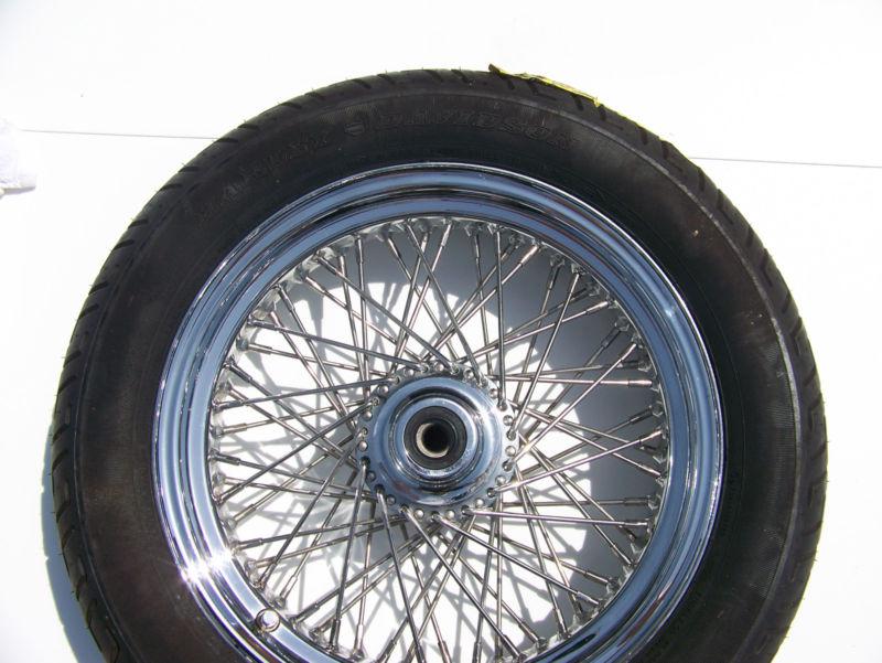 60 spoke chrome wheel billet hub w/ dunlop 130/90/16 harley davidson tire