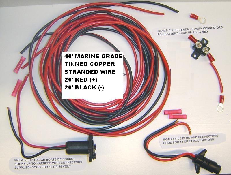 20' electric trolling motor wiring harness kit 8 gauge 12-24 volt wire tinned