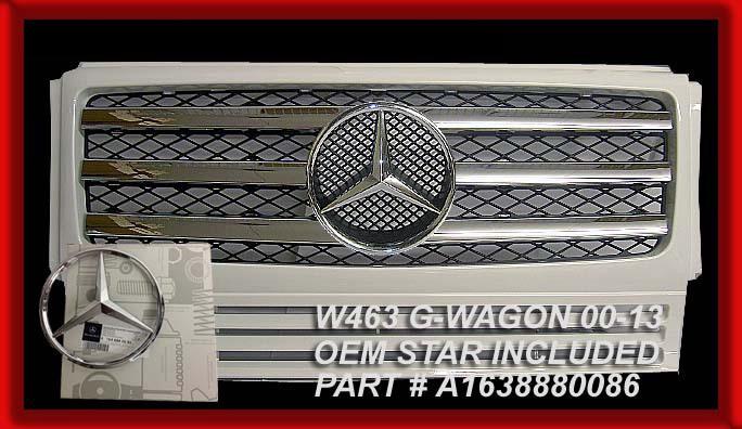 Mercedes benz g-wagon grille white w/chrome g500 g55 2010 style 3 bars w463 g63