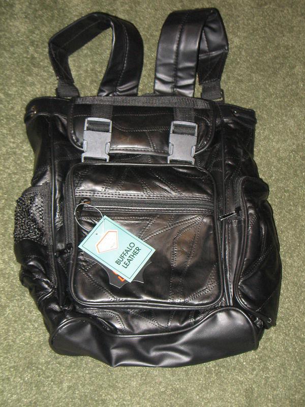 Motorcycle bag backpack diamond plate genuine buffalo black leather school new