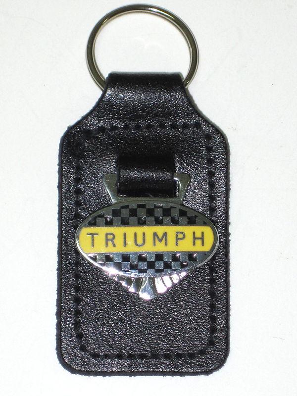 Triumph checkered key fob chain ring chrome badge made in england