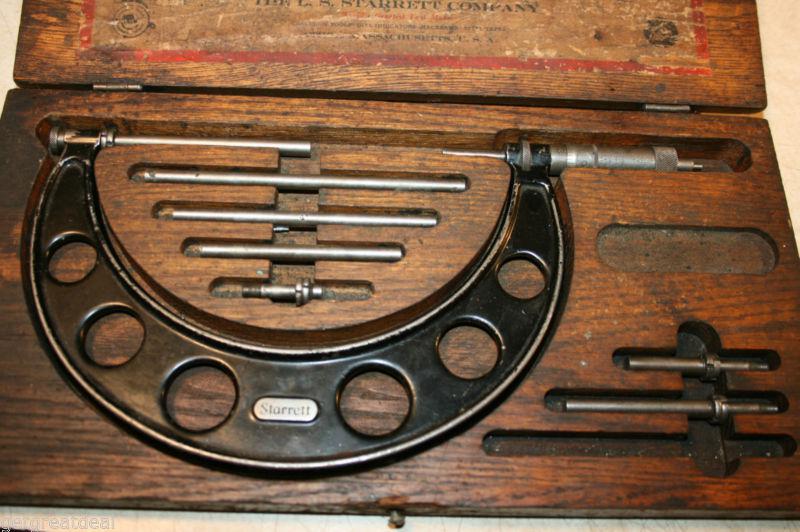 Vintage starrett #224 interchangeable anvil 2-6" outside micrometer set in case