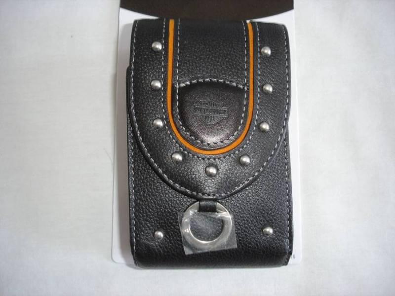 Harley davidson premium black leather accessory case for camera phone gps pda's