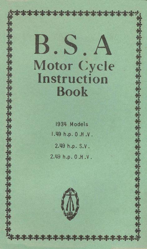 1934 bsa motor cycle instruction book