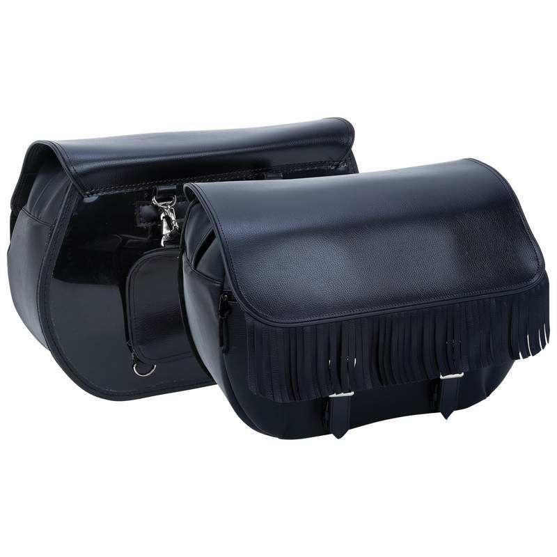 Motorcycle black heavy-duty saddlebags waterproof pvc with fringe bags luggage