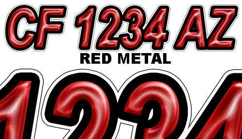 Red metal boat registration numbers or pwc decals stickers graphics cf, nv az