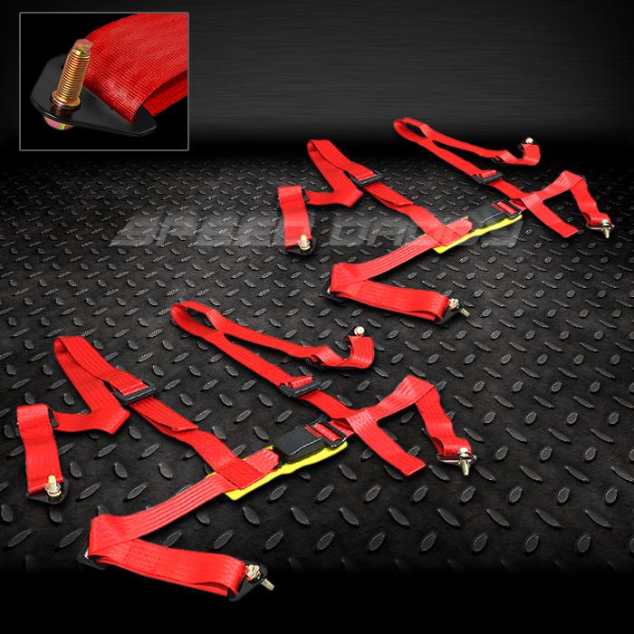 2 x universal 4-point 2" strap drift racing safety seat belt buckle harness red