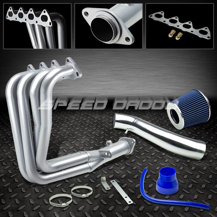 Racing silver header exhaust+short ram air intake+blue filter 94-01 integra gsr