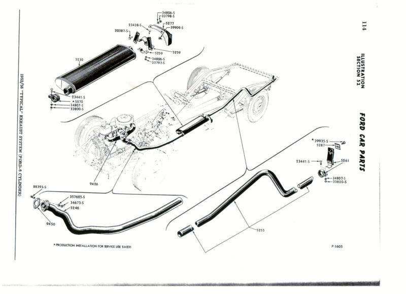 1955-1956 ford 6 cylinder exhaust system, aluminized, convertible models only