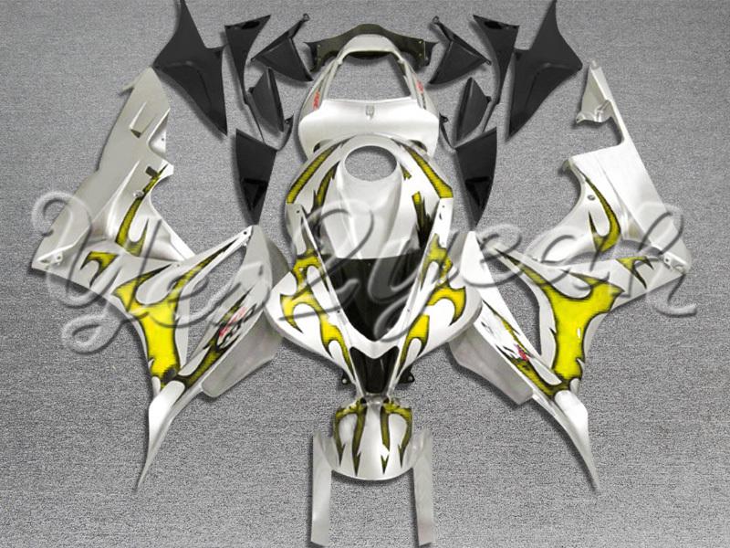 Injection molded fit 2007 2008 cbr600rr 07 08 yellow flames silver fairing zn108