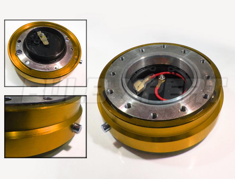 Thin 1.5 inch polish gold aluminum racing steering wheel hub quick release