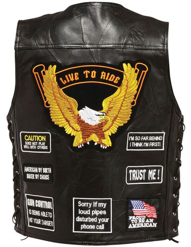 New nwt live to ride motorcycle vest - 14 sewn-on embroidered patches large