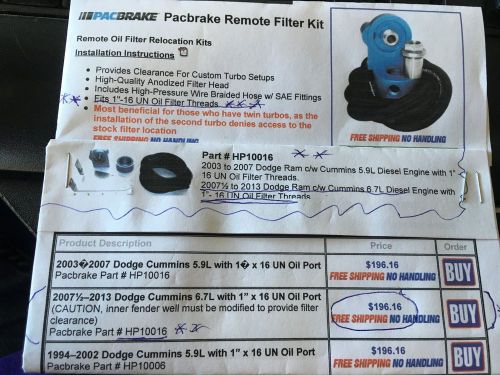 Pacbrake remote oil filter kit