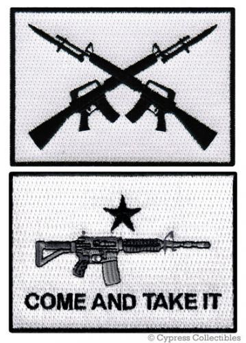 Lot of two biker gun patches ar-15 rifle embroidered iron-on come and take it