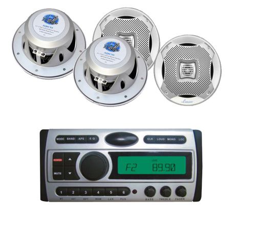 New pldmr87 marine mp3 cd am fm radio+ 400w silver 6.5&#034; silver lanzar speakers