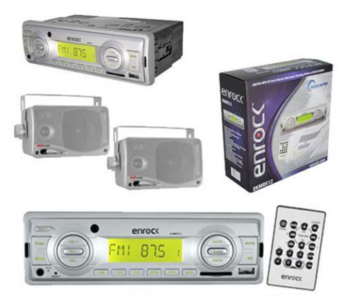 New enrock boat outdoor media player usb aux w/pair of 3.5&#034; box speakers silver