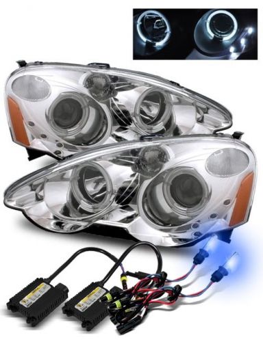 Fit 02-04 acura rsx led halo projector headlights chrome w/ 10000k hid