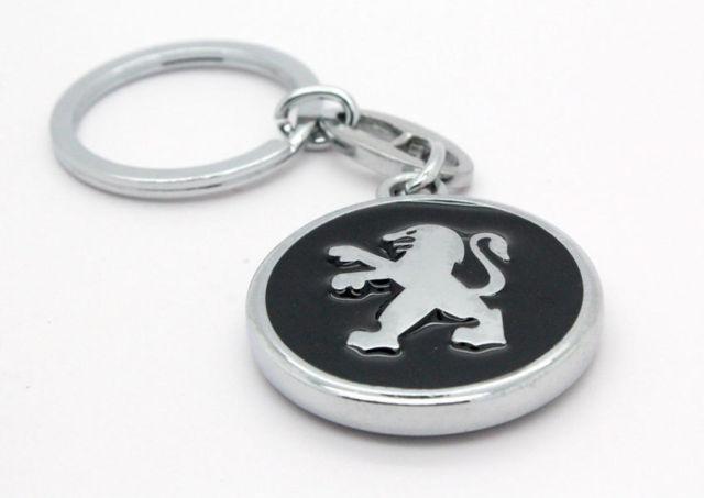 New 3d chrome plate keyrings key fob chains car logo double sided fit peugeot