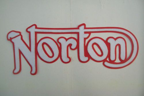 Norton motorcycles 14 inch white/red synthetic leather back patch. new nice