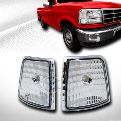 Chrome clear signal parking corner lights lamps dy 92-96 f150 f250 f350 bronco