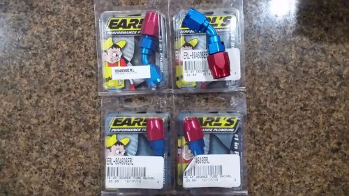 Lot of 4  new earls earl&#039;s an fittings -6 blue red tube swivel seal 45 degree